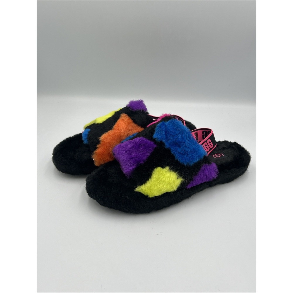 UGG Fluff Yeah Slide Women's Size 6 Black/Rainbow Rare - Picture 3 of 8
